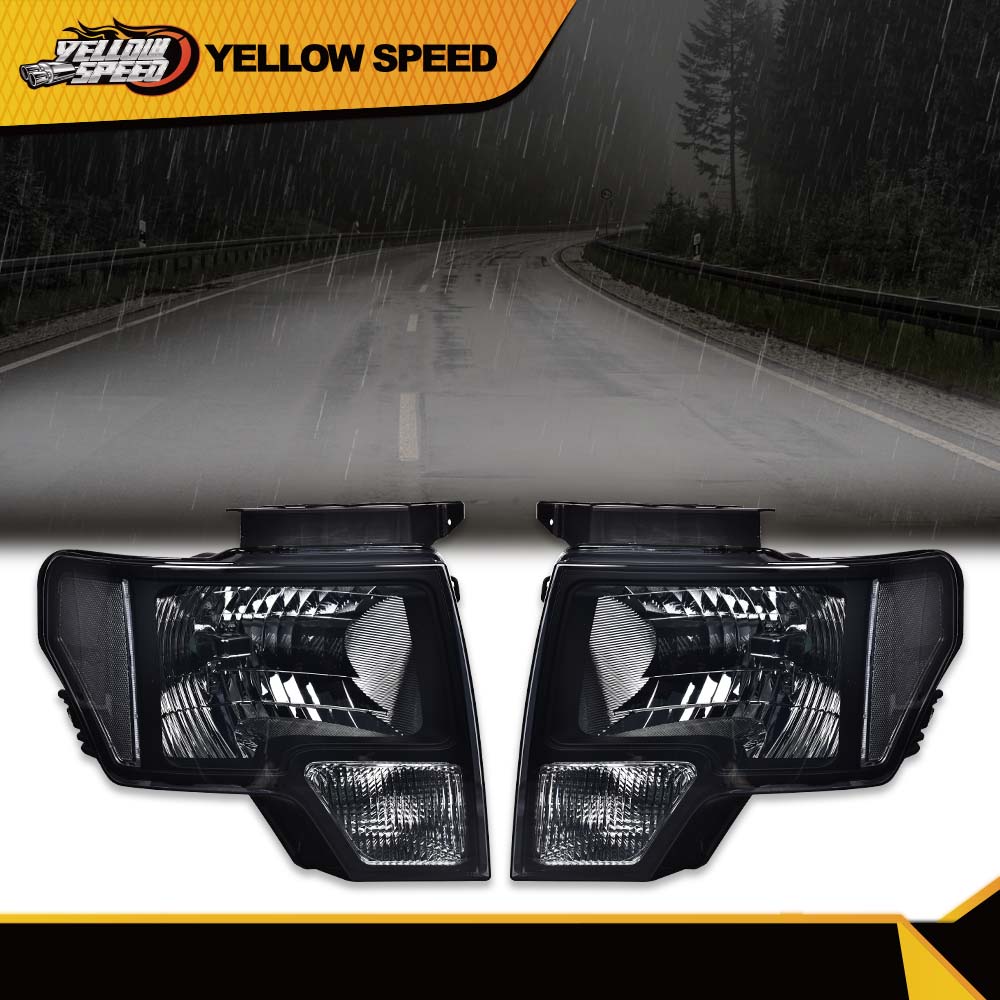 Ylwspeed2000 Smoke Lens Clear Corner Headlights Pair For Ford F150 Pickup 2009-2014 (Chrome Housing)